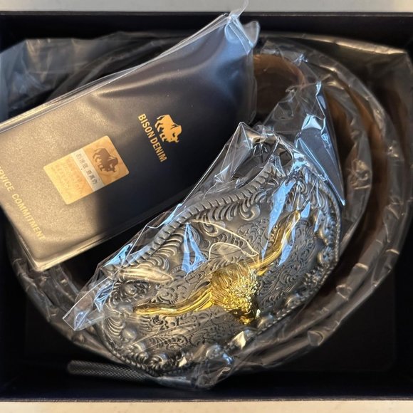 Neiman Marcus BISON DENIM Men's Western embossed Genuine Leather Belt - Picture 5 of 6